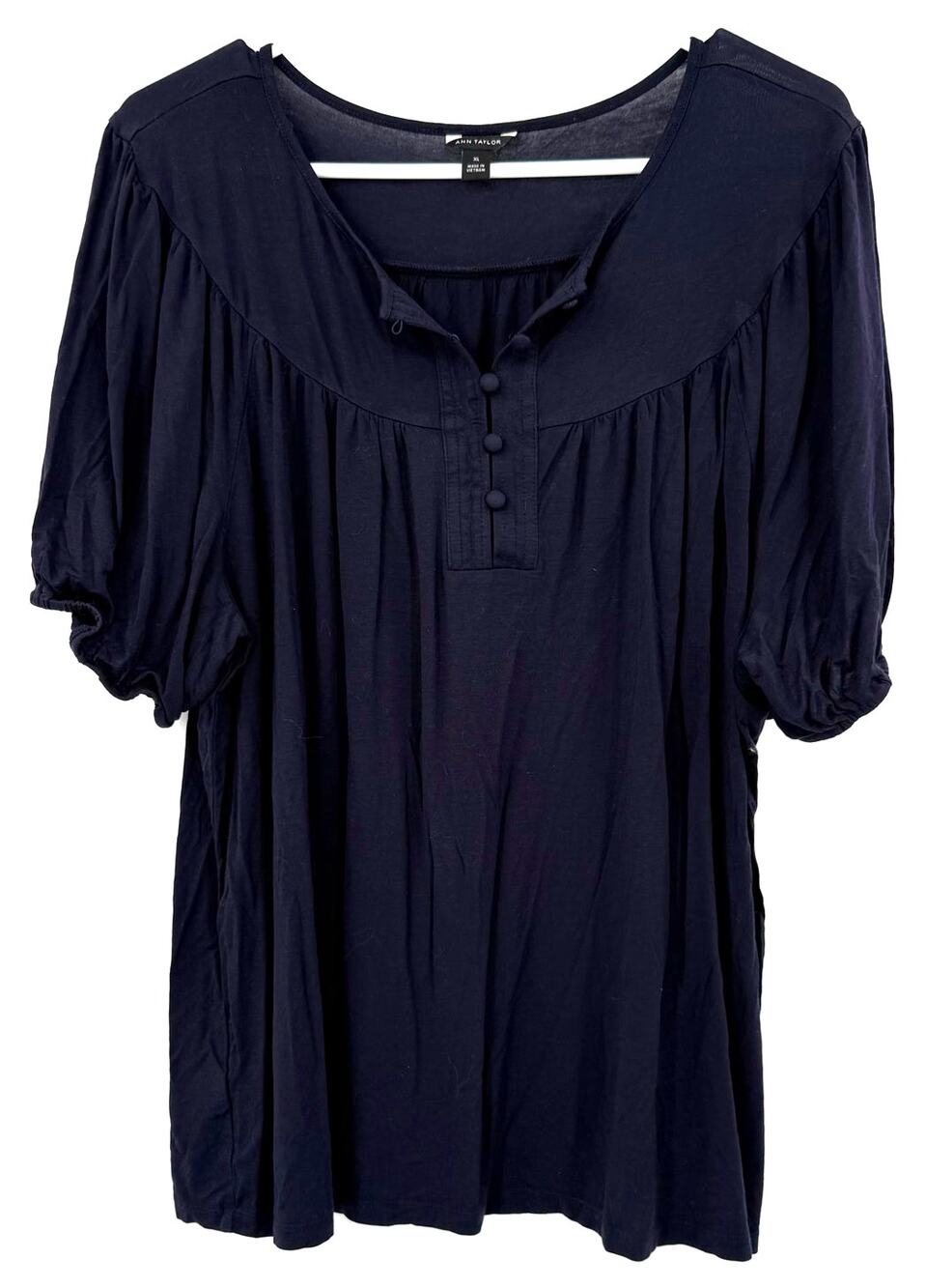 Ann Taylor Size XL Short Sleeve Blouse Top Shirt Modal Blend Dark Blue / Black